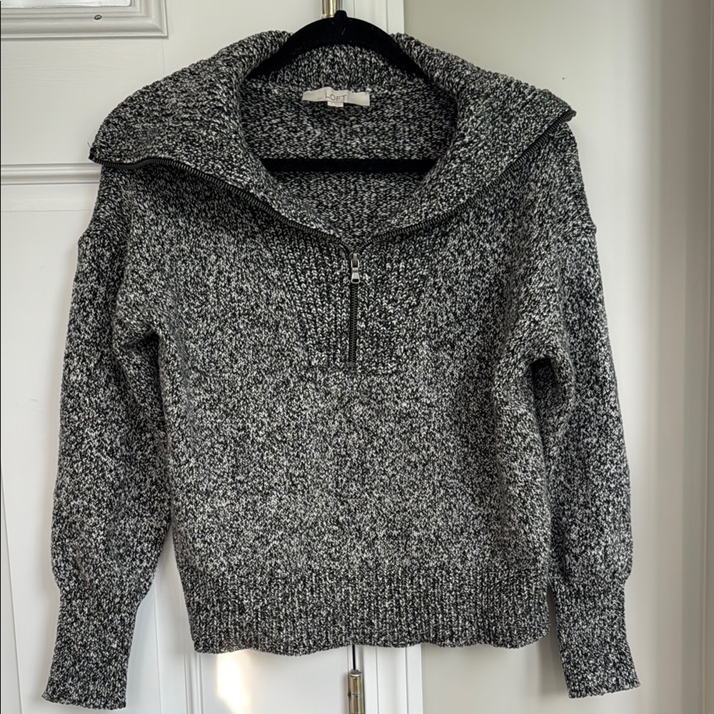 LOFT Half Zip Black and White SweaterSize Small - Picture 2 of 9